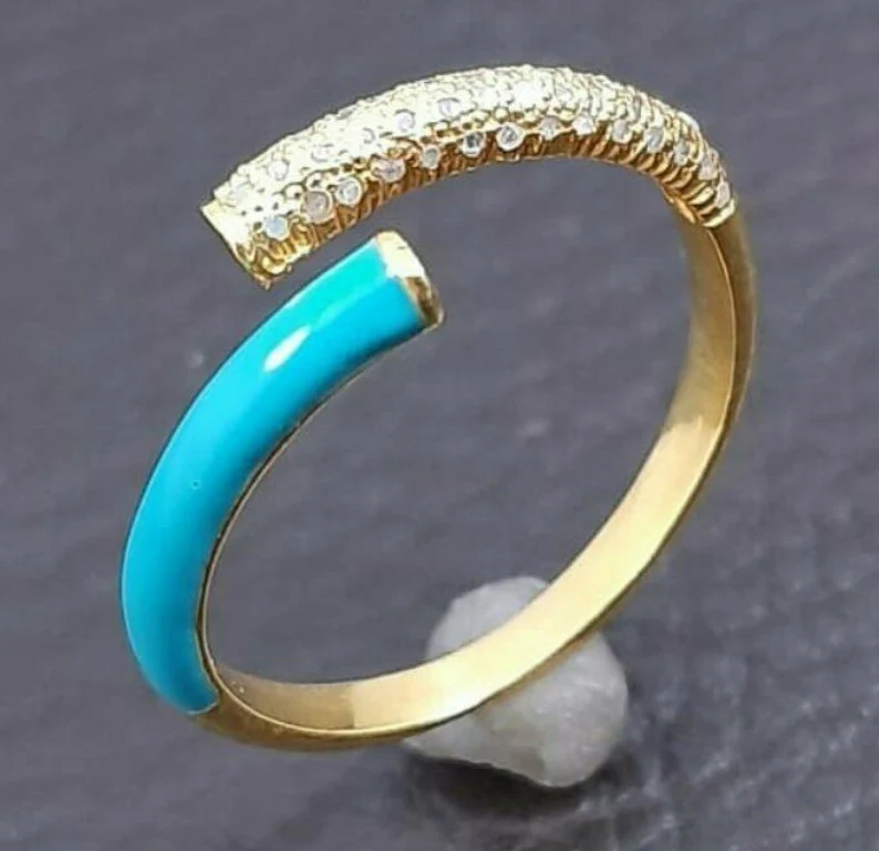 Three Diamond White Enamel Stack Ring – Indulgence Jewelers