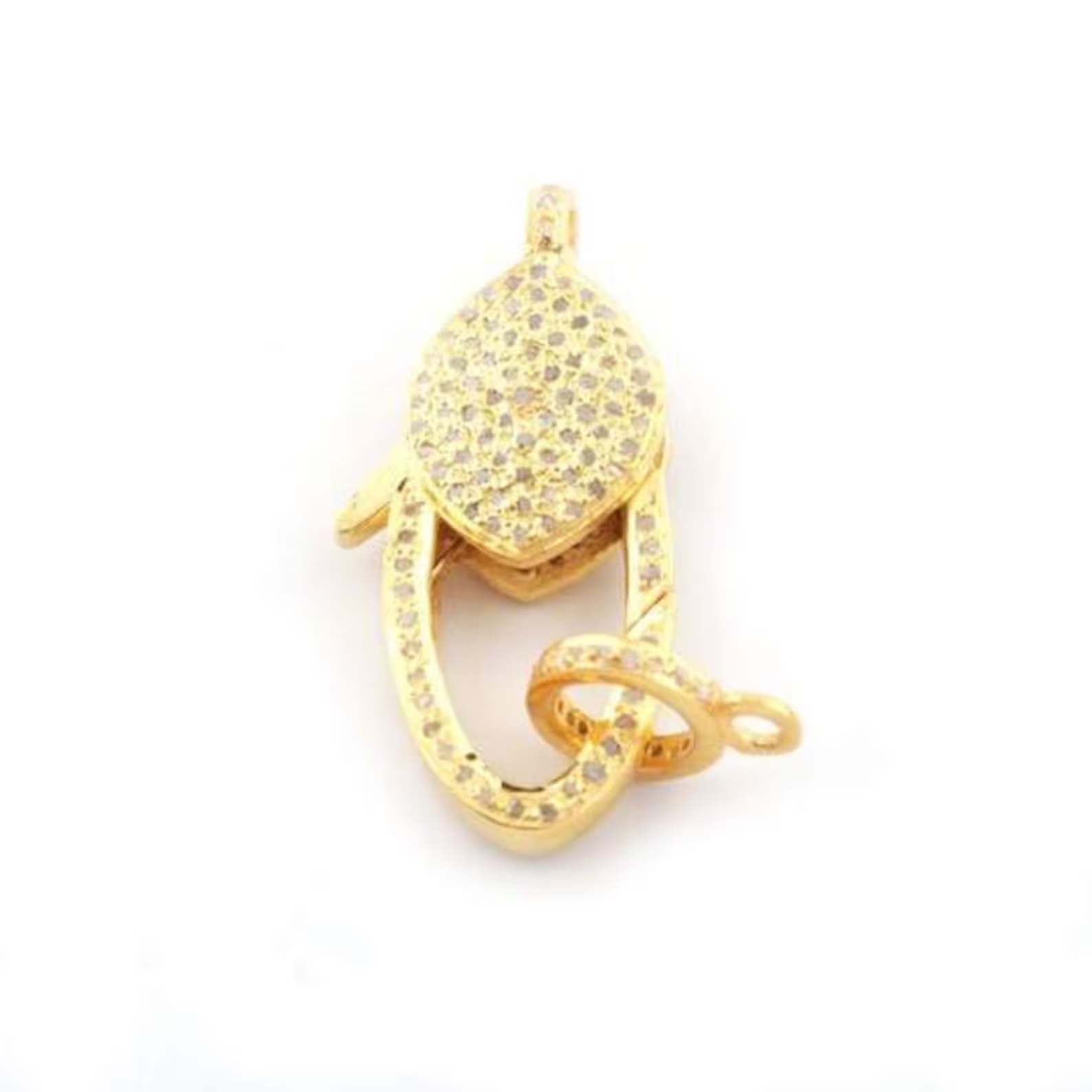 Pave Natural Genuine Diamond Solid Gold Lobster Clasp Handmade Claw Clasp  with Ring 17mm x 7mm Jewelry Making Necklace Bracelet Findings